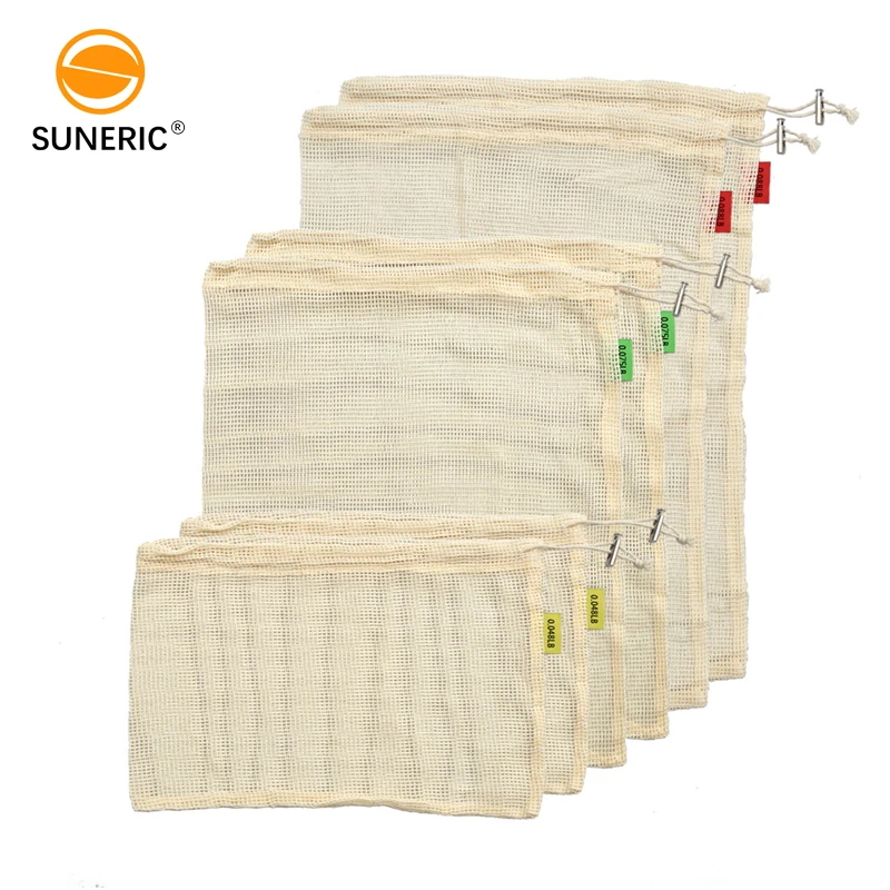 

Biodegradable Reusable Drawstring Shopping Bag 6PCS SET Cotton Mesh Product Bags