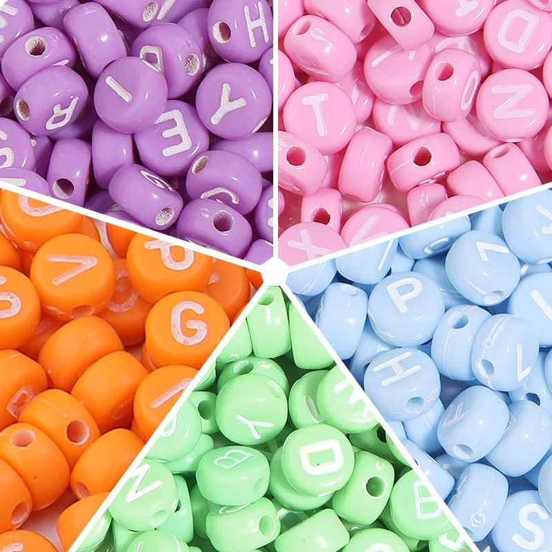 

100pcs/bagColorful Acrylic Alphabet Beads Mixed Color Flat Round Letters Loose Beads DIY Bracelet Beading Materials
