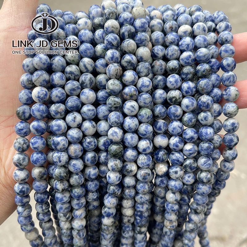 

JD Wholesale Round Loose Gemstone Bead 4-12mm Pick Size White Blue Vein Sodalite for Jewelry Making