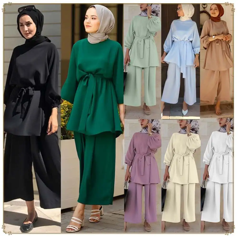 

Whosale hijab fashion 2pcs Arab women's suits muslim clothes women islamic clothing abaya dubai