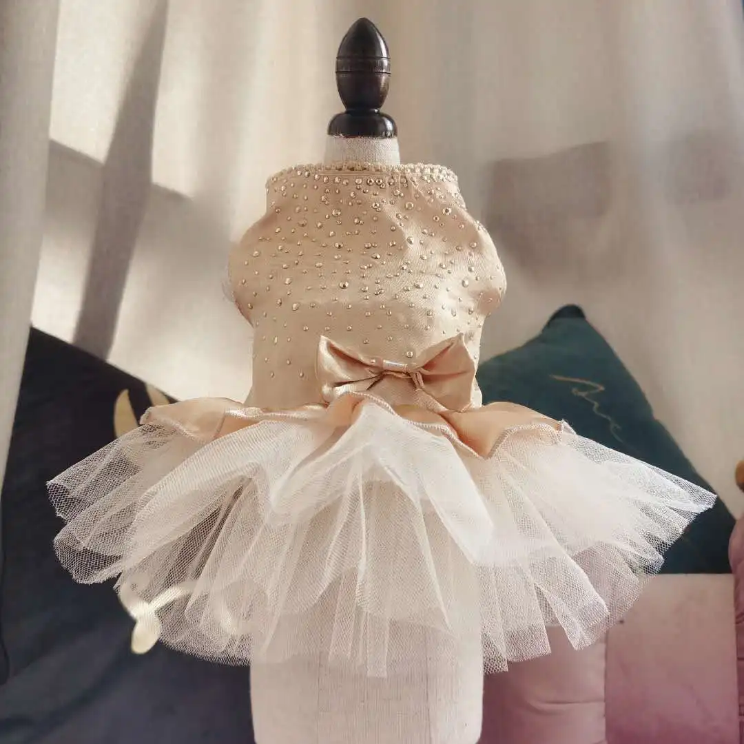 

Delicacy luxury Pet Dog Cat Skirt Sequined embroidered lace Dress Clothes evening dress wedding