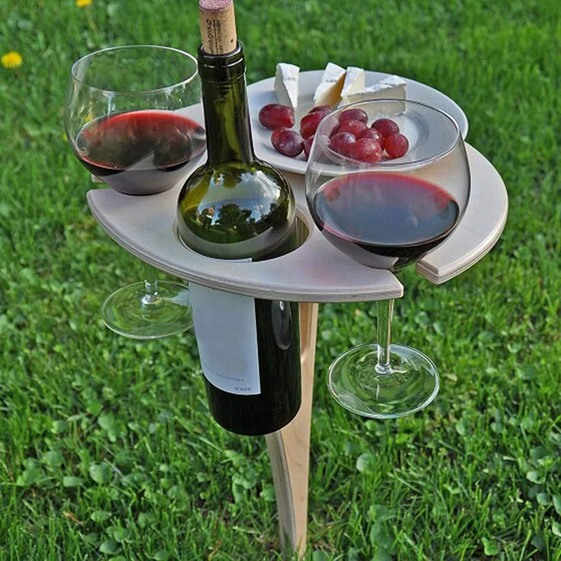 

Portable Folding Wine Table Wooden Picnic Table Outdoor Wine Holder for Garden Beach Camping