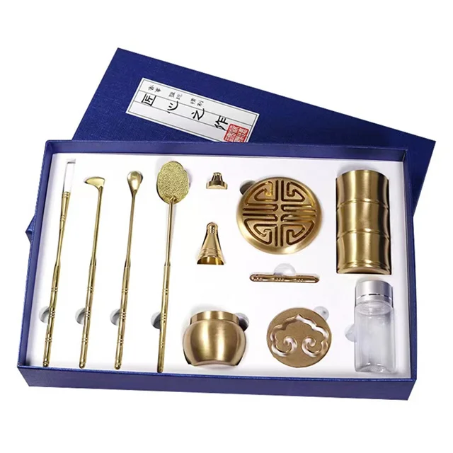 

New arrivals 11 pieces gold copper tools Incense kit set for Decor