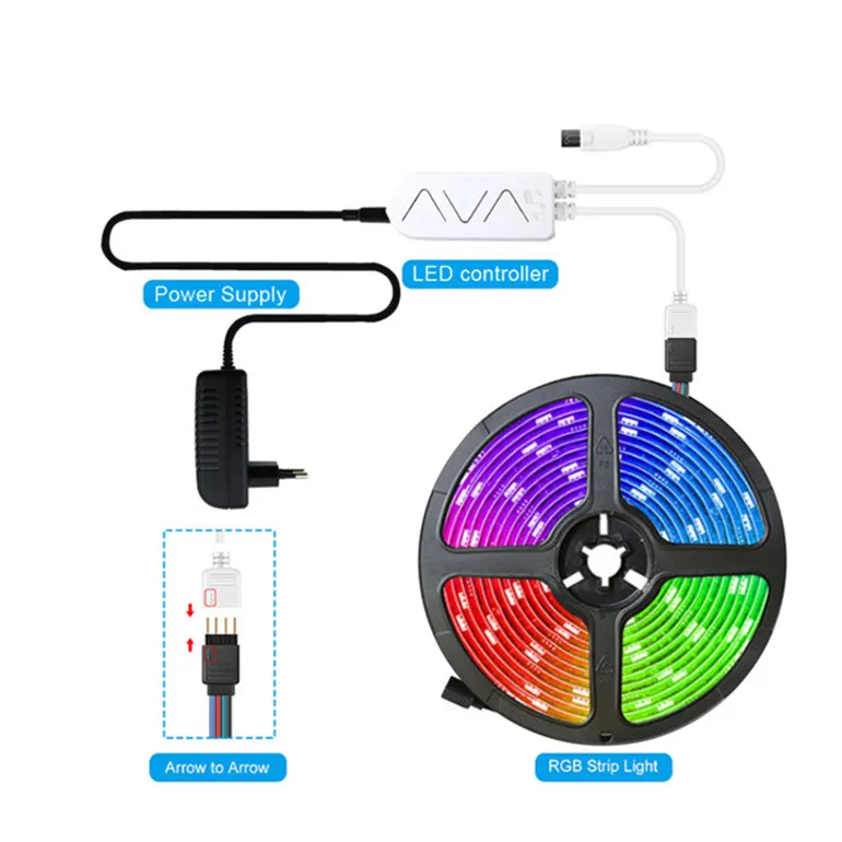 SMD 5050 RGB Flexible Led Neon Strip Light Kit Cob 12v With Wireless 24 Keys Controller Sync To Music
