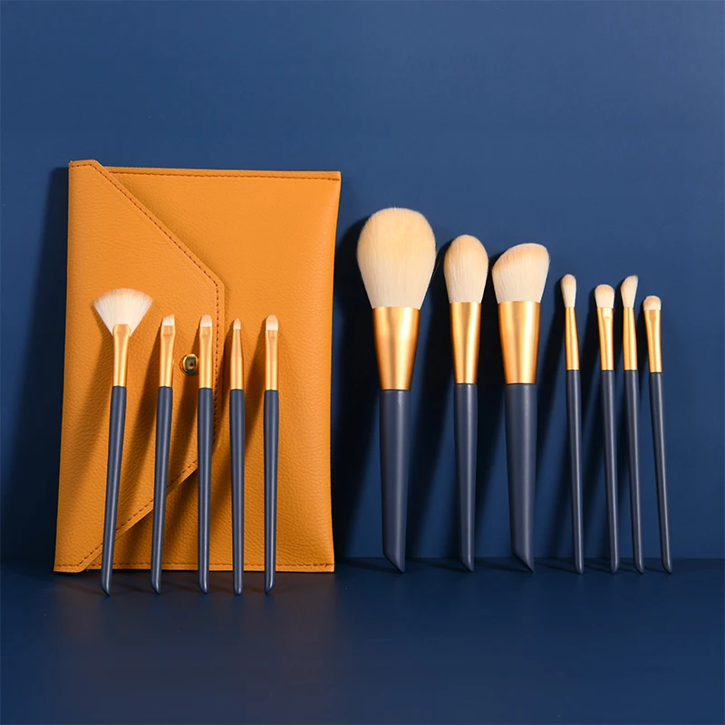 

Stock Makeup Brushes Supplier Premium Hair 10 piece Make up Brush Set With Case, As the picture