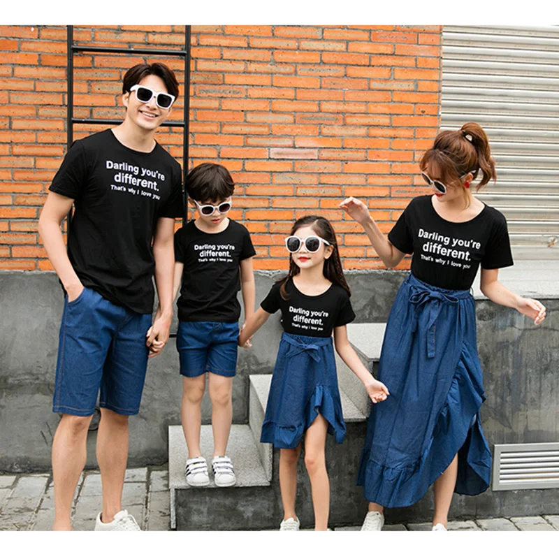 

2021 2PCS Set Cute Baby Girls Clothes Toddler Kids Denim Tops Skirt Outfits Parent-child Mom and Girl Clothing Sets Family Dress, Blue,as picture