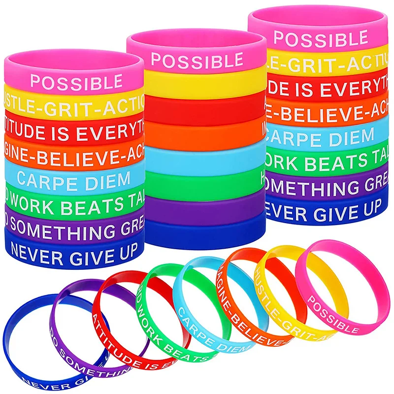 

Motivational Silicone Wristbands Multicolored Rubber Bracelets Stretch Bracelets with Inspirational Messages, Any color