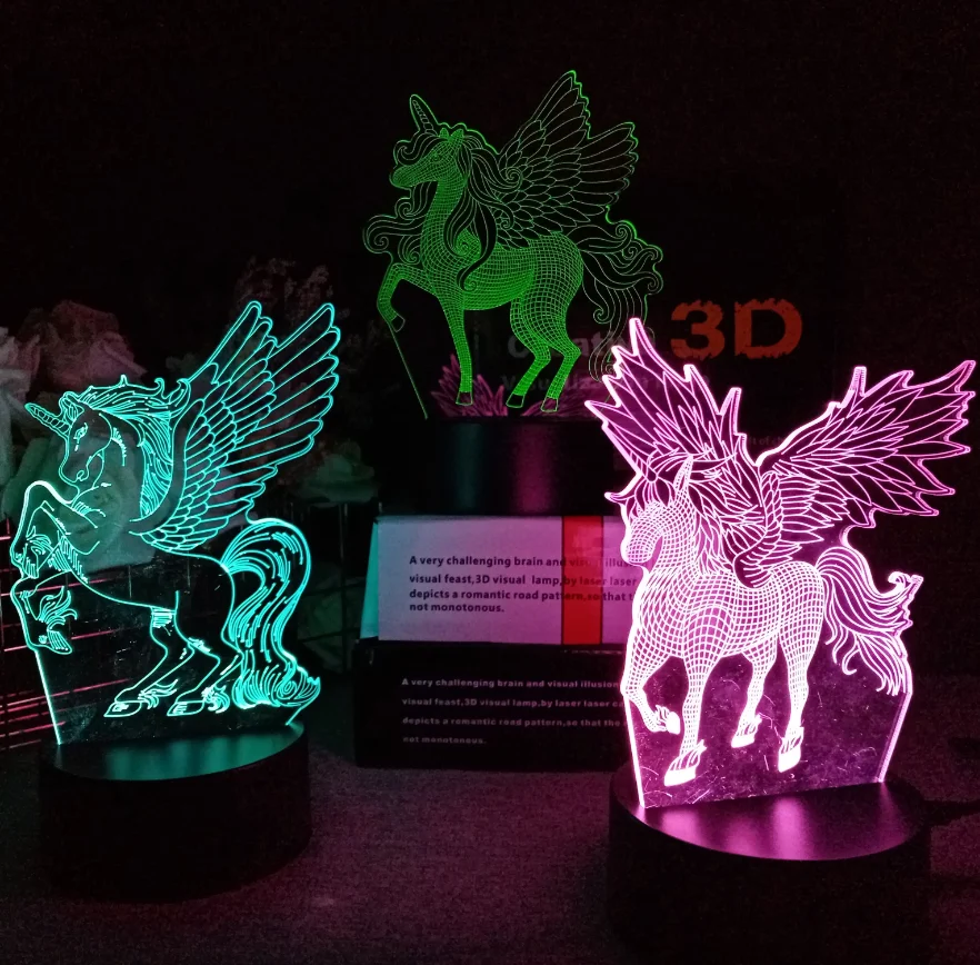 Modern led horse 3in1-3D Night Light 7 Colors Table Lamp