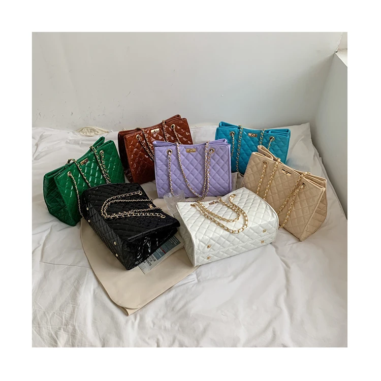 

Quilted 2021 Patent Leather Shoulder Purses Designer Chains Plaid Hand Bags Large Crossbody Bags Luxury Brand Handbags for Women