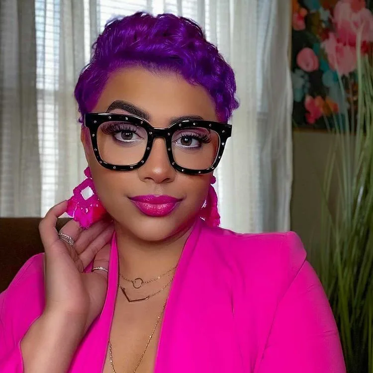 

Voogueme Women Rectangle Square TR90 Pink Spots Decoration Large Wide Branded Optical Frames Eye Glasses, Shown