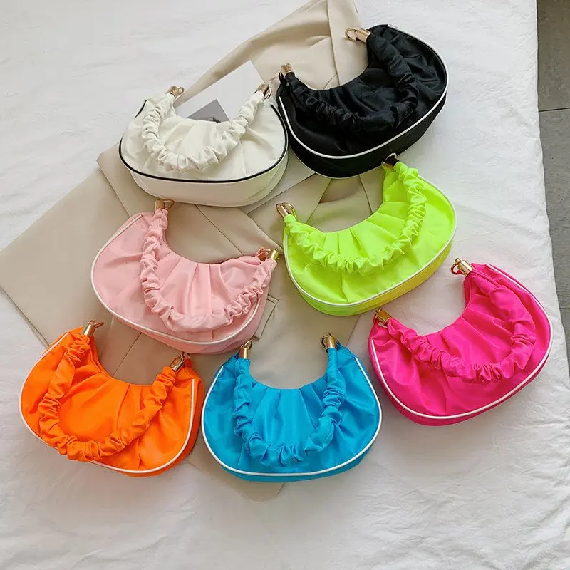 

2021 Factory Wholesale Young Lady Nylon Underarm Bags Women Candy Colors Purses Handbags for Girls