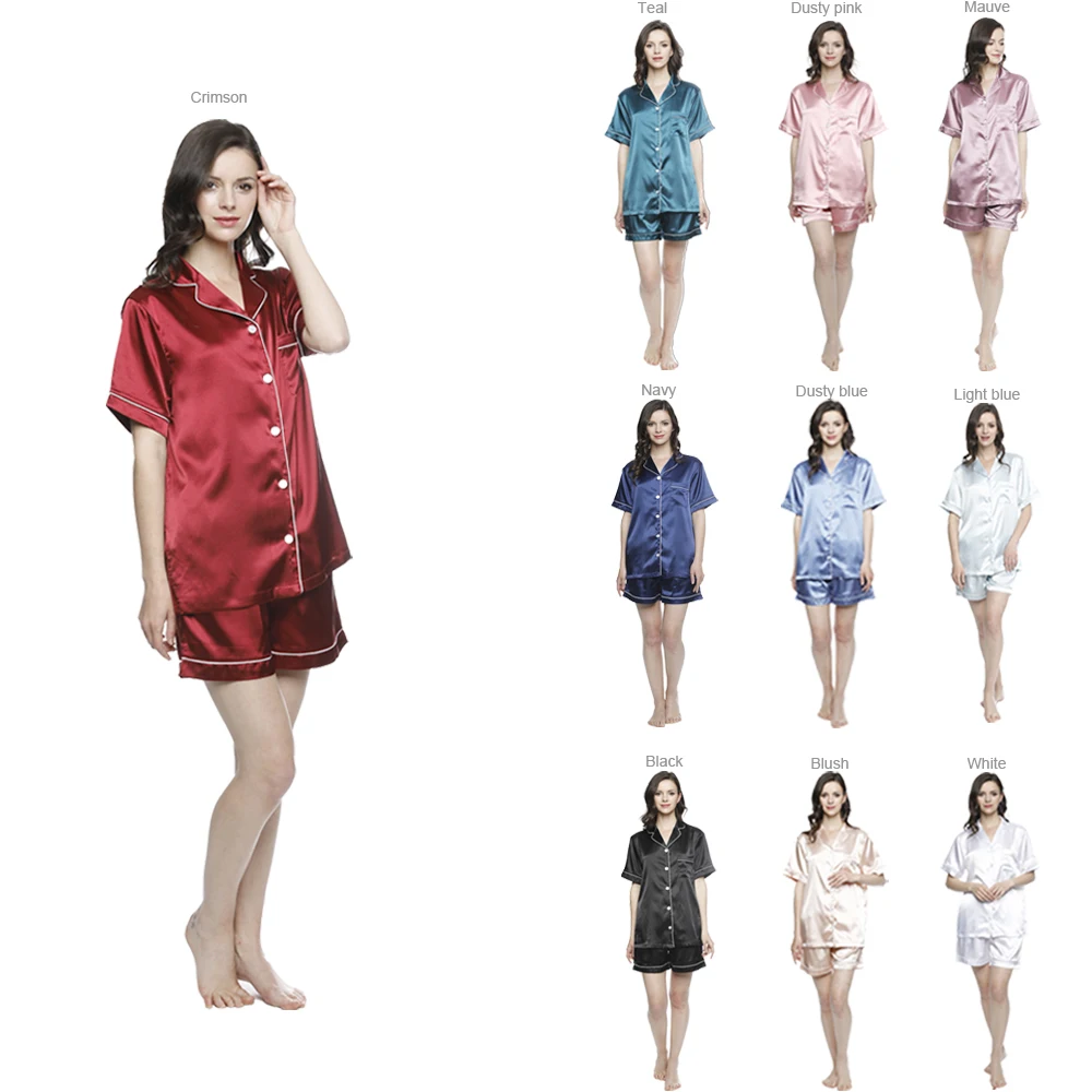

Silk like Women Pajamas Short Sleeves Satin Sleepwear Nightwear Set in stock, Required