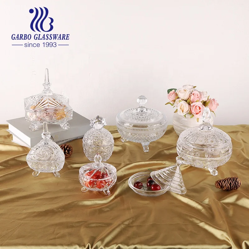 Wholesale Clear Glass Candy Jar Crystal Food Container With Lid