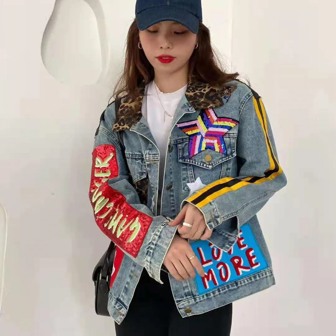 

Spring Cropped With Women Jeans Jackets Jacket Pearls Beaded Ladies Casual Custom For Loose Coat Plus Size Long