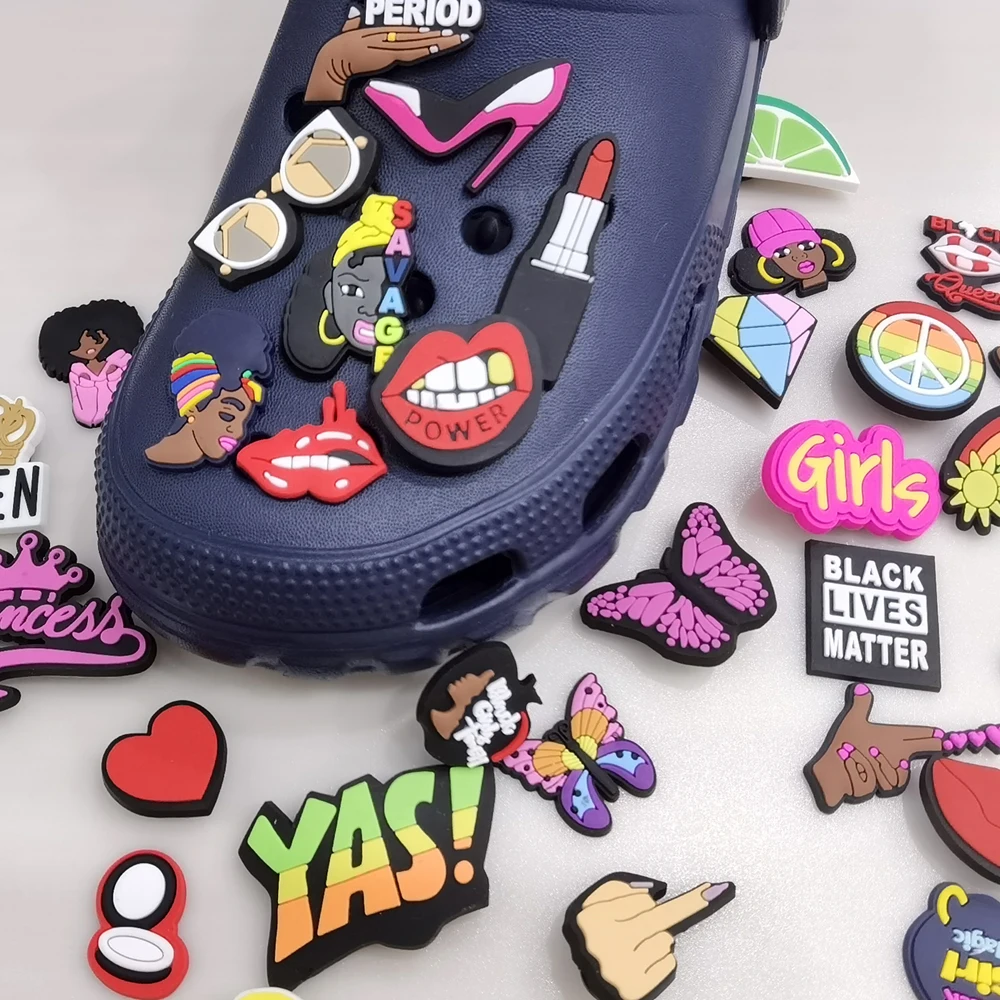 

Black Girl Shoe Cartoon Charms Accessories Decorations Clog Sandals Pvc Black Lives Matter Charm Button, As picture shows