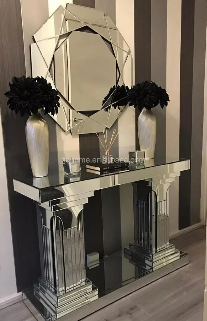 Bestselling Round Crushed Diamonds Mirrored Console Set Buy Sparkle