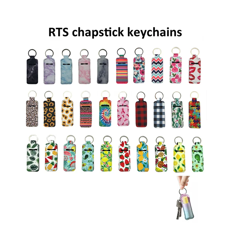 

Wholesale price RTS neoprene lip gloss Holder keychain wristlet