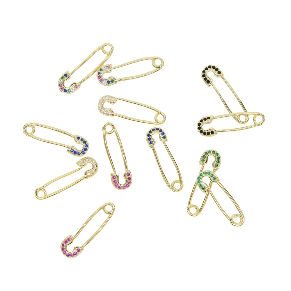 

unique paperclip safety pin studs fashion elegant women girls jewelry gold filled top quality minimal delicate cz earring