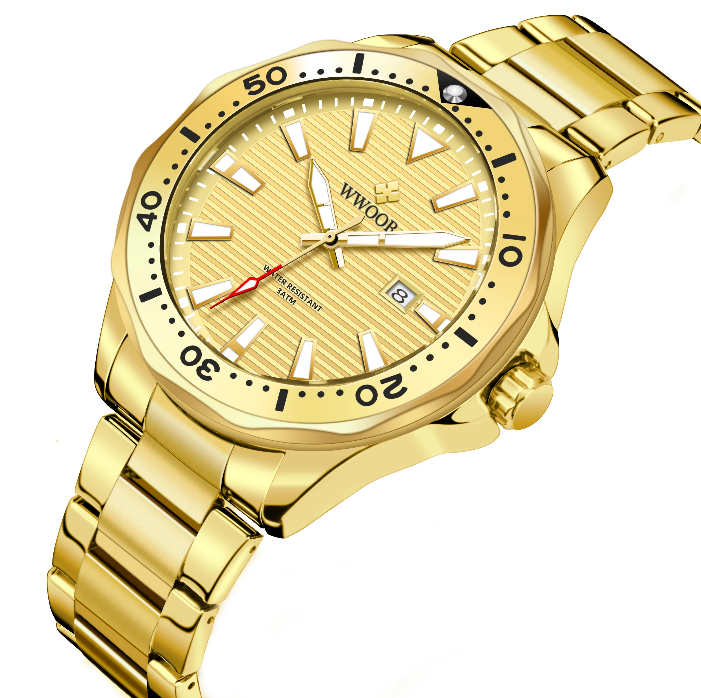 

Luxury Brand WWOOR Watch Gold Waterproof Luminous Hands Quartz Watches Men Business Wristwatches