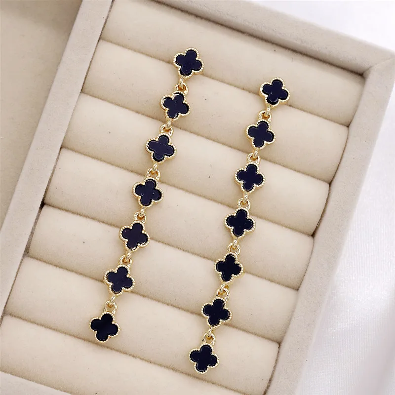

High quality fashion long four leaf clover earring jewelry luxury brand designer 4 leaf clover earrings for women