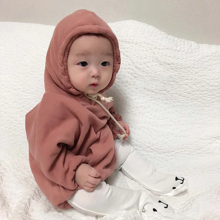 

High quality simple newborn children clothes cute baby hoodies rompers with hat