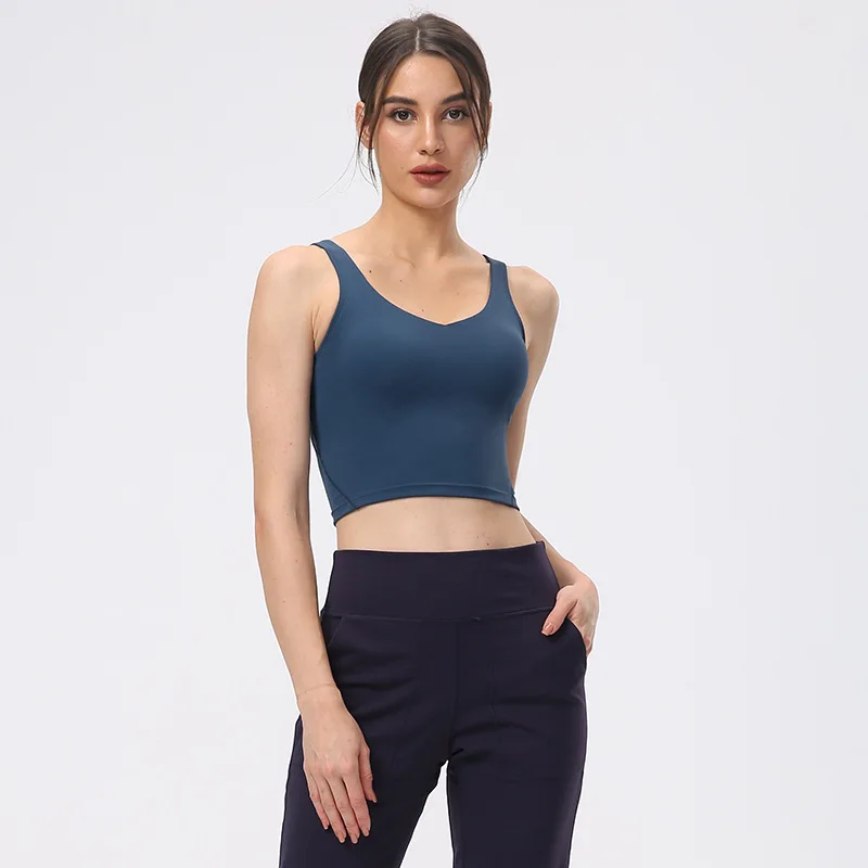 

C2945 amzon hot selling Women Sports Bra Longline Crop Tank Top Padded Workout Running Yoga bra