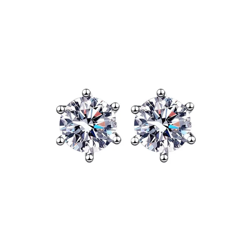 

Rainbowking S925 Sterling Silver Six Claw Zirconia Earrings Ins Simple Men and Women Models Super Flash Diamond Stud Earrings