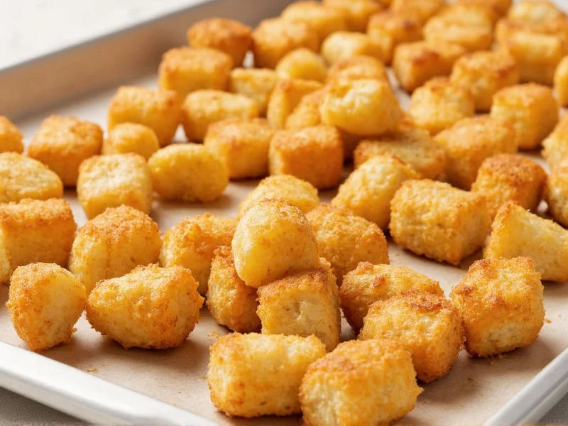 Golden baked tater tots on baking sheet