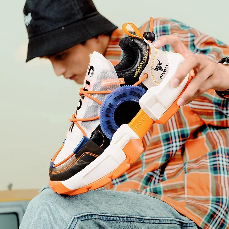 

2021 Summer Breathable Orange Casual Sneakers Men's Hip-hop Running Shoes Sport Mens Outdoor Trainer Sneakers Mens Zapato Hombre
