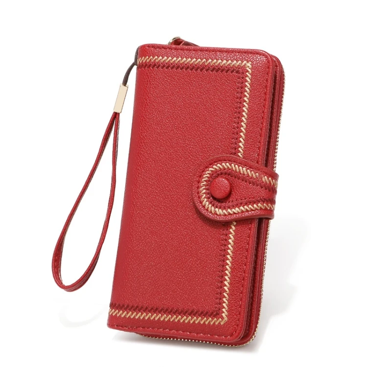 

Multi-Color Factory Price Ladies Long Type Zipper Wallet Embroidered Large Capacity Clutch(Red)