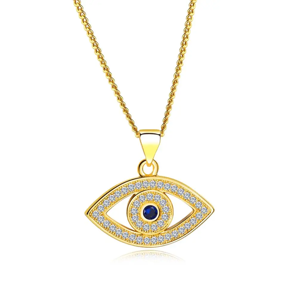 

Trendy Statement Classic Evil Eye Clear Blue Crystal Rhinestone Stainless Steel Pendant Necklace