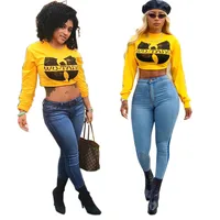 

OEM Accept Tops Ladies T Shirts Fashion Street Print Crewneck Yellow Custom Women Cropped Sweatshirt Supplier In China