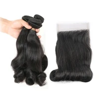 

Magic Egg Curl Fummi Hair With Closure, Natural Color Bouncy Curl Hot Selling West Afria 100% Original Virgin Human Hair