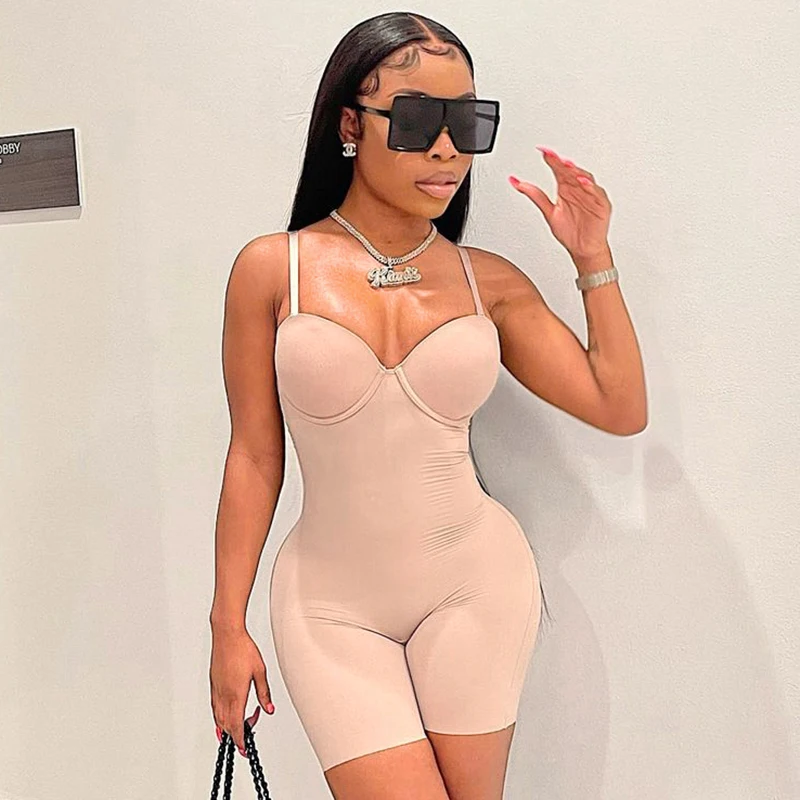 

CUTENOVA C21RP433 Streetwear Summer Casual Solid Sleeveless Basic Bodycon Playsuit Stretchy Romper Women, Picture color