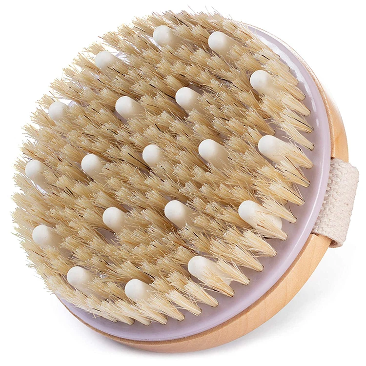 

Hot sale eco-friendly round wooden massager body bath brush, Natural color