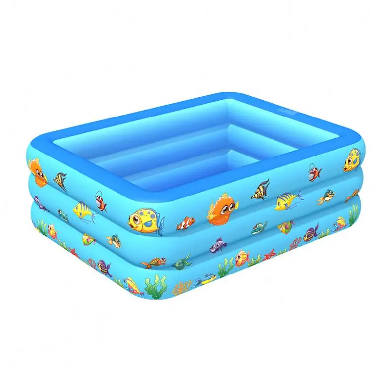 

Inflatable Rainbow Swimming Pool Above Ground Pool For Children Kids Portable Pool Sunset Glow Three Rings Soft Inflatable Floor, Blue