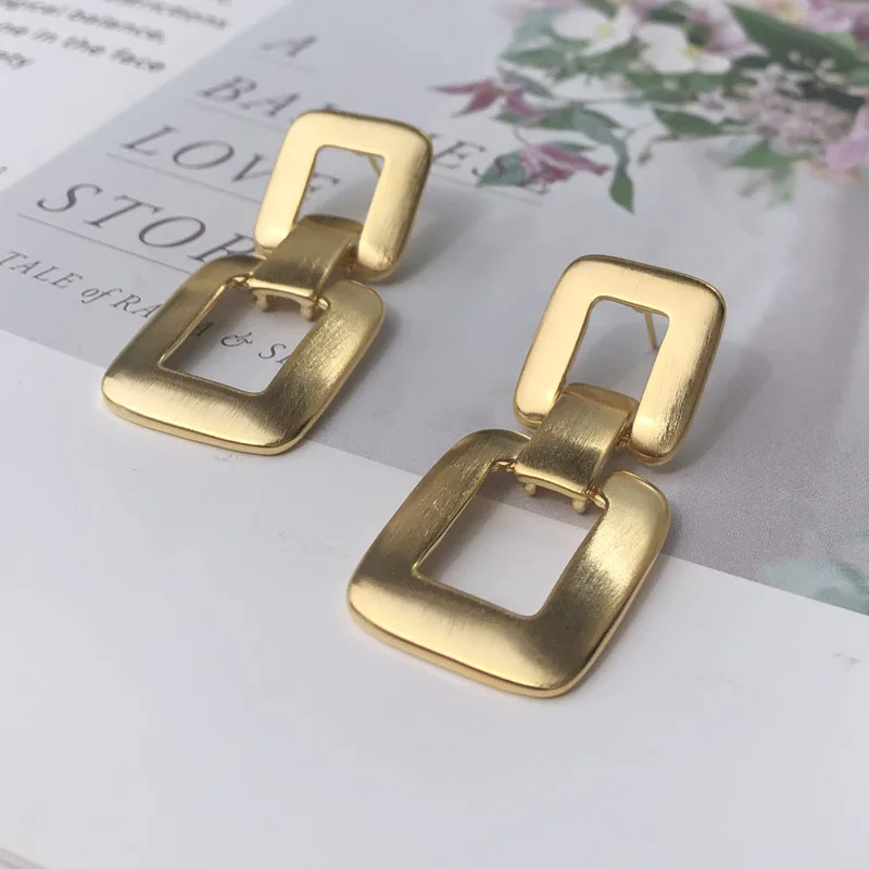 

2021 High Quality Simple Exaggerated Matte Gold Square Hoop Earrings Elegant For Women Jewelry