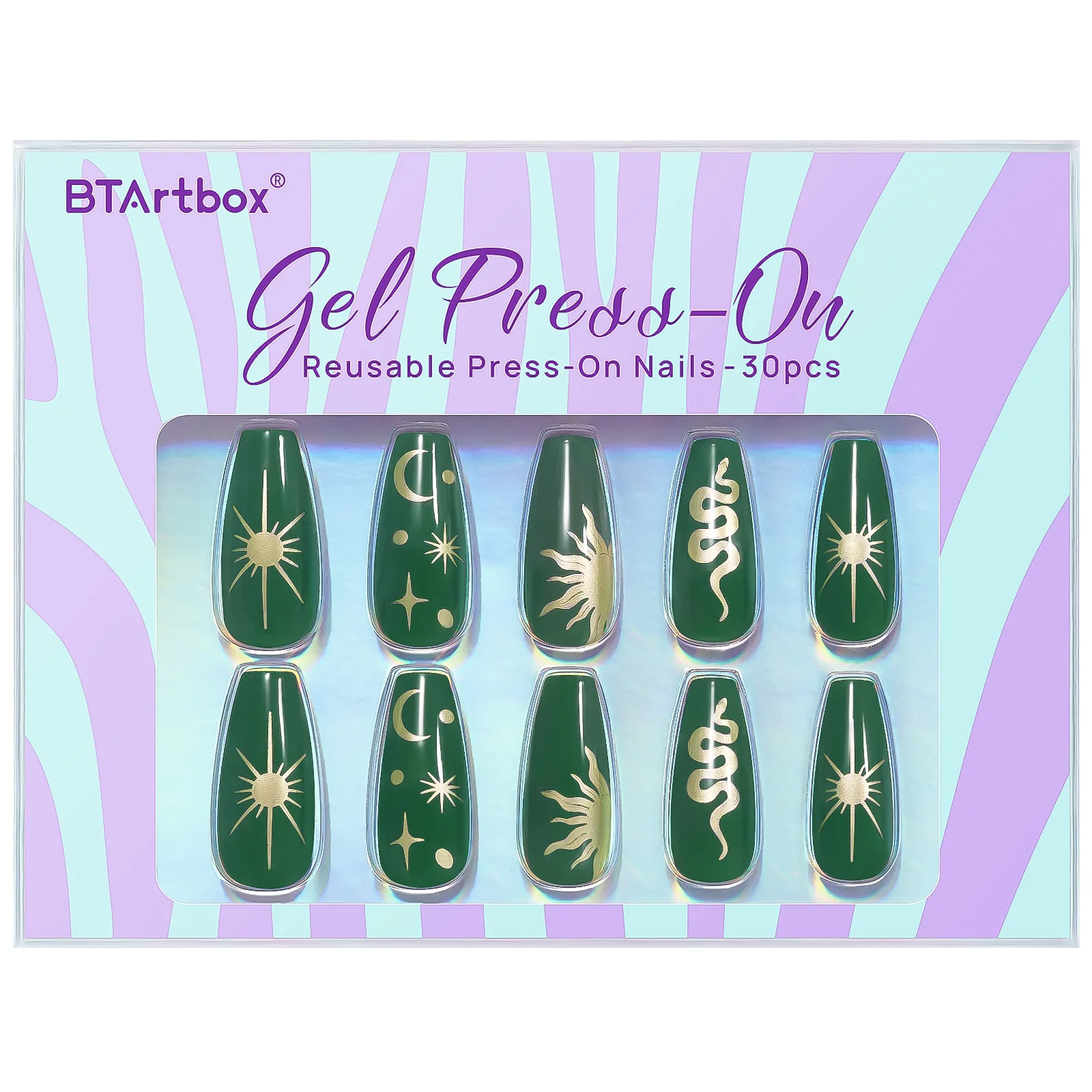 

Private Label 30Pcs Soft Gel Long Coffin False Nails Press On Handmade Moon Matte Green Designer Gel Press On Nails Set