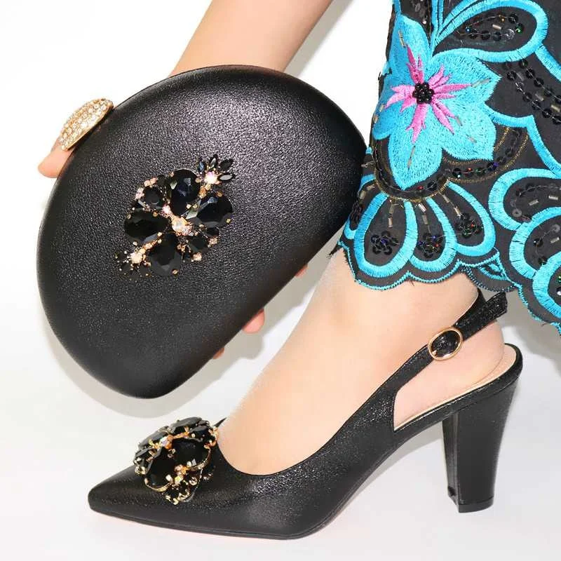 

AB7865 black evening shoes with stones,women matching italian 9.3cm heels shoes and bag set, Gold,blue, silver,black,etc