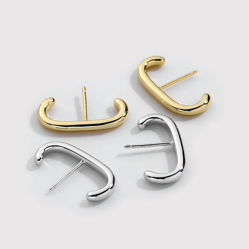 Minimalist Wholesale 18K Gold Plated 925 Sterling Silver Geometric E shaped Cuff Stud Earrings