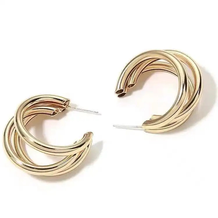

2021 Custom Wholesale Women Fashion Accessories 18K Gold Plated Thick Curb Cuban Link Chain Earrings, Pictue
