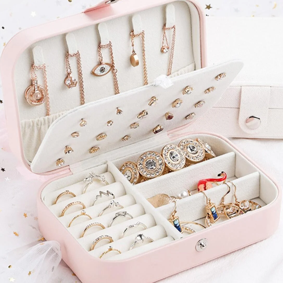 

Women Girls Organizer Earring Ear Stud PU Leather Portable Jewel Case Jewellery Packaging Gift Boxes Travel Jewelry Box, 3 colors