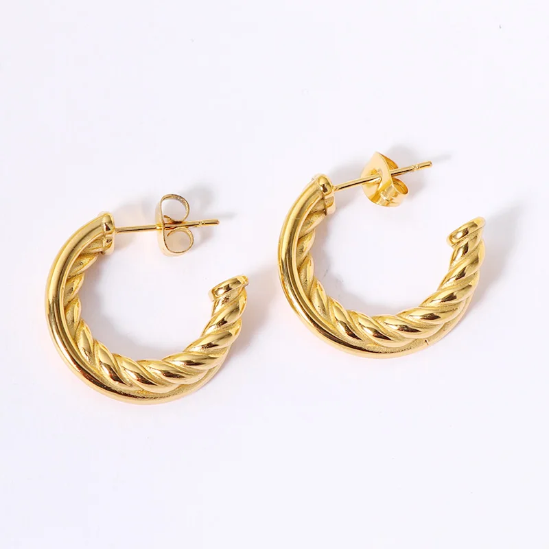 

Best Selling Stainless Steel Twisted Rope Hoop Earrings 18k Gold Titanium Steel Twisted C Shape Earrings For Women