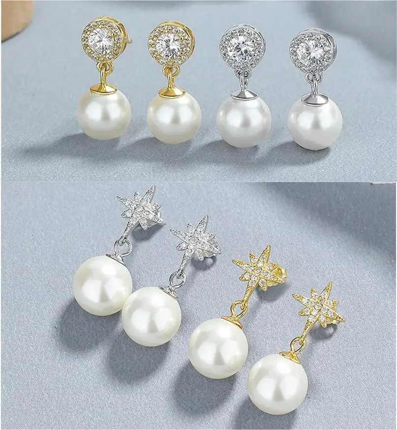 2023 New Arrivals 925 Sterling Silver Freshwater Pearl Fashion Zircon Drop Earrings 18k Gold Plated Jewelry Gifts for Women