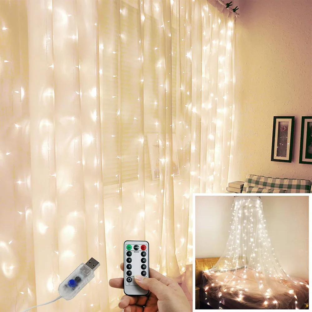3x3m 300 LED 8 Modes Window Curtain String Light for Bedroom Decorations