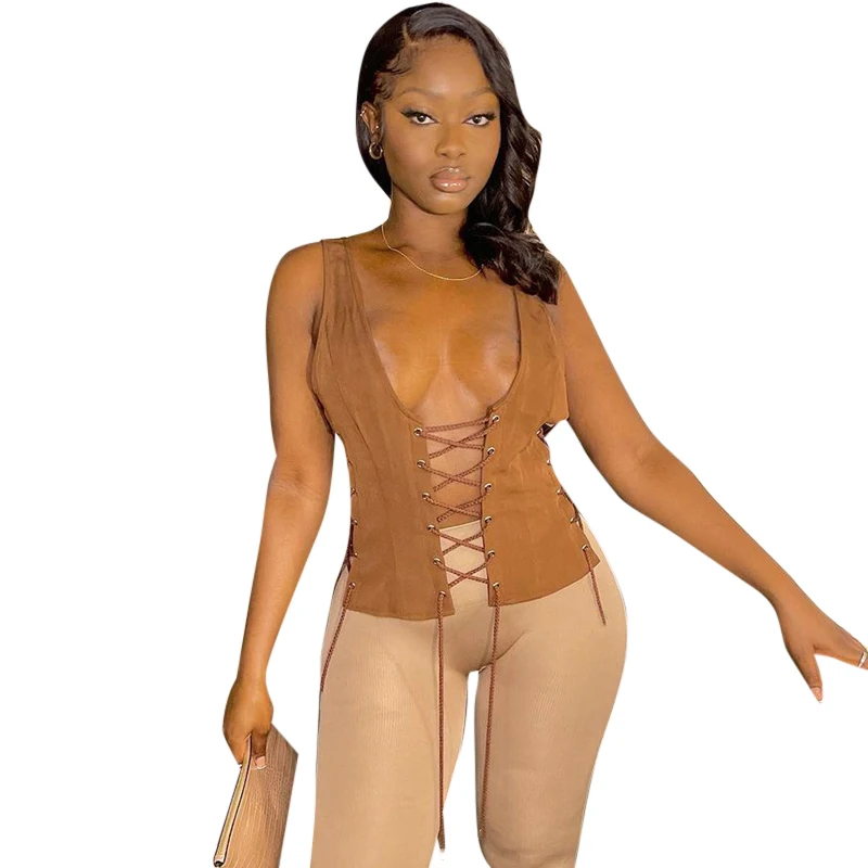 

MS664 Women's Tank Tops Seller New Design Women Sexy Clothing Bandage Hollow Out Chest Showing Strap Crop Women's Tank Tops, Picture color