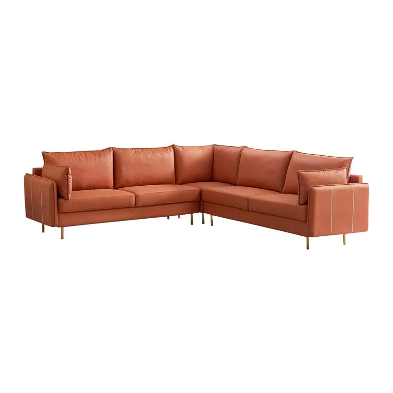 

American Style Leathaire Sofa Sectional Corner Sofas Set Orange Couch, Optional