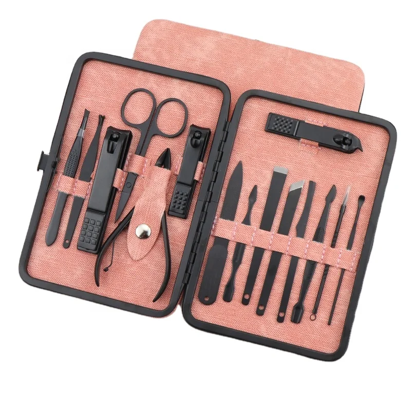 

Pink 15 Piece Hot Style Amazon Popular Manicure Pedicure Set Stainless Steel Nail Clipper Set Women Men Beauty Nail tool kit, According to options