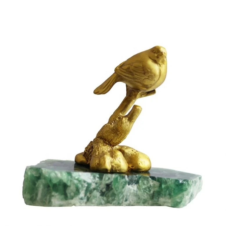 

Living room study copper bird dead wood agate stone base ornaments neoclassical villa home accessories, Brass color