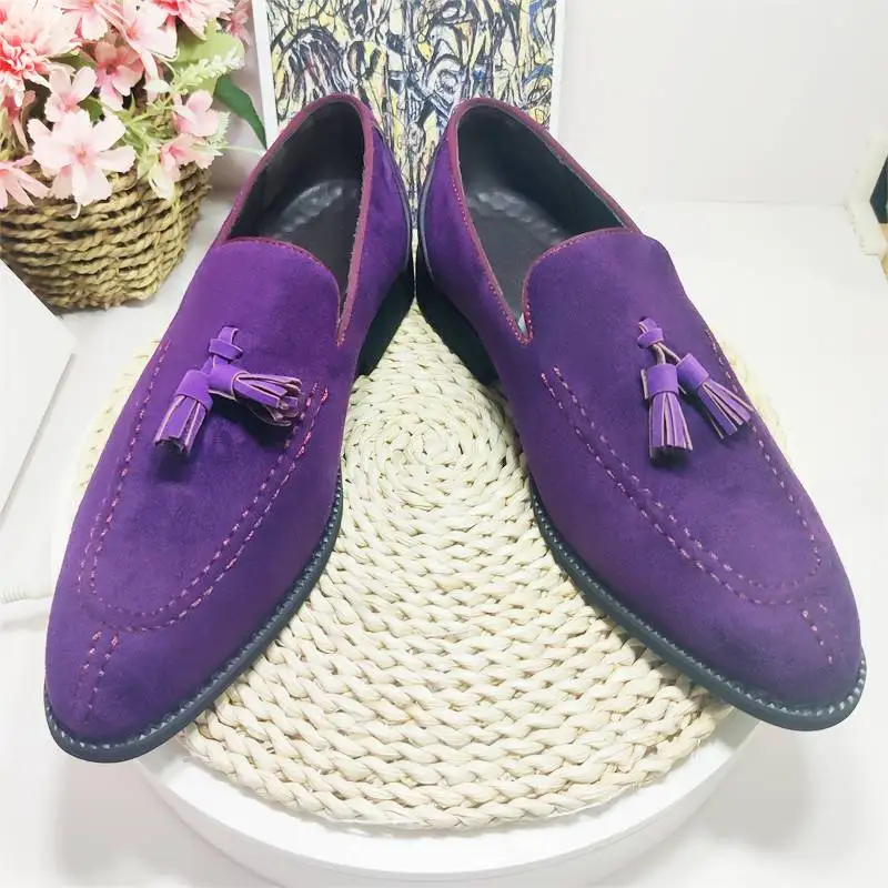 

Extra Size 38-48/6.5-14 Purple Color Durable Fashion Slip On Suede Leather Classic Men Tassel Loafer Dress Shoes